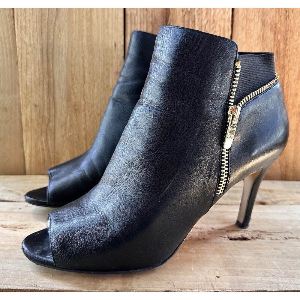 Marc Fisher Heels Zip Up Ankle Bootie Sz 8 Black Serenity Peep-Toe